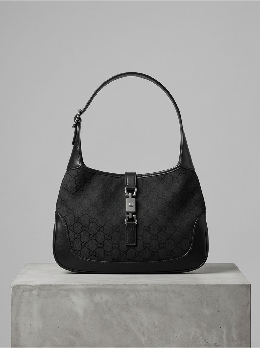 Gucci Jackie 1961 Hobo Bag – Black GG Canvas & Calfskin Leather